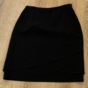 Ann Taylor Black Pencil Skirt with Irregular Hem Detail, Size 2